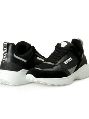 VERSACE Shoes Black Canvas Quad Fabric Medusa Low Top Sneaker